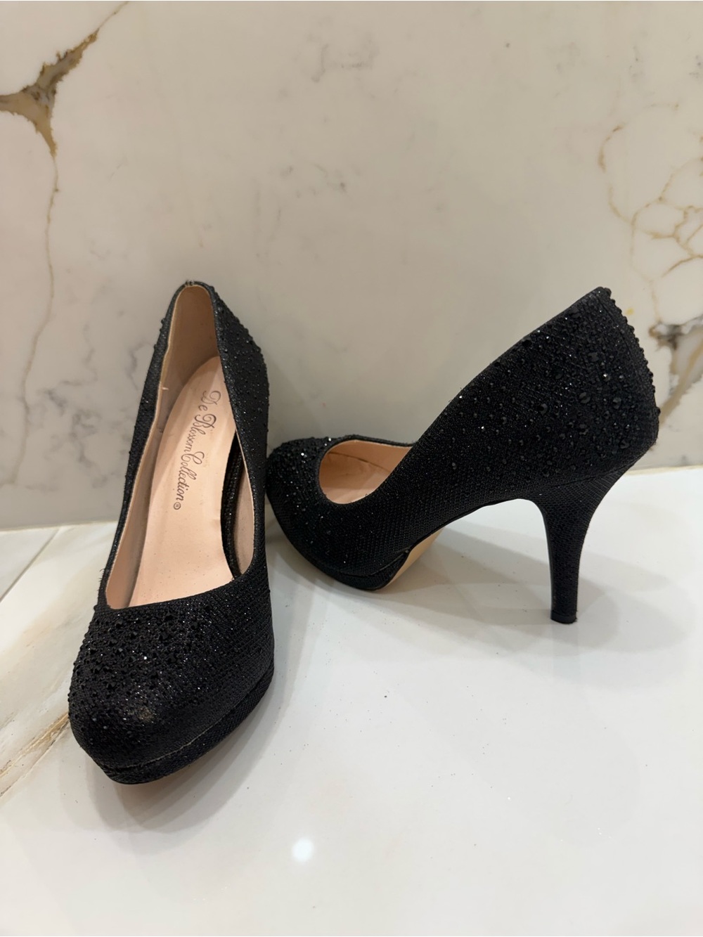 De Blossom Collection Black Crystal-Embellished High Heels